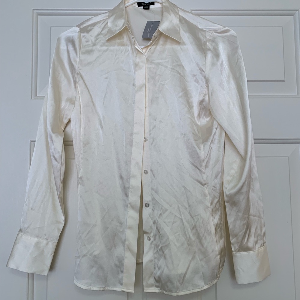 Brand New Ann Taylor Cream Silk Button Down